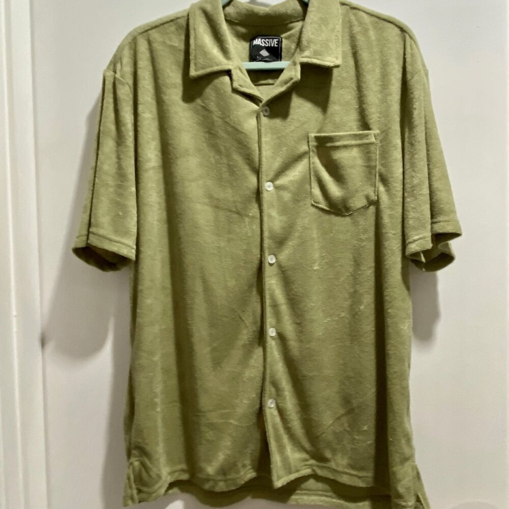 Massive Retro New 70s Grandpa Retro Button Up Shirt Preppy Cabana Terry Cloth L